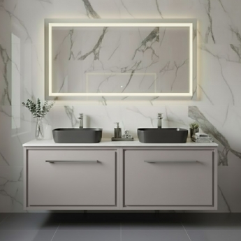 Hudson Reed Lille Wall Hung 2-Drawer Vanity Unit with White Marble Worktop 1200mm Wide - Pebble Grey | Product Image