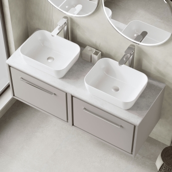 Hudson Reed Lille Wall Hung 2-Drawer Vanity Unit with White Marble Worktop 1200mm Wide - Pebble Grey | Product Image