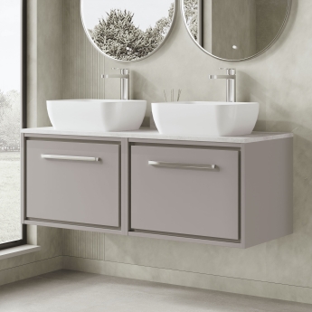 Hudson Reed Lille Wall Hung 2-Drawer Vanity Unit with White Marble Worktop 1200mm Wide - Pebble Grey | Product Image