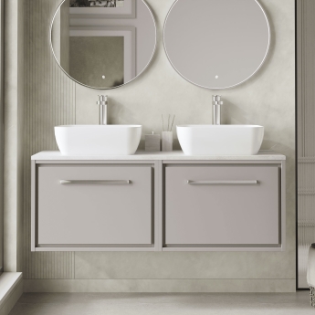 Hudson Reed Lille Wall Hung 2-Drawer Vanity Unit with White Marble Worktop 1200mm Wide - Pebble Grey | Product Image