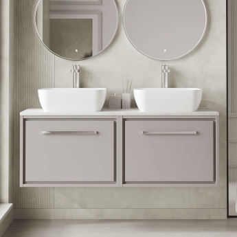 Hudson Reed Lille Wall Hung 2-Drawer Vanity Unit with White Marble Worktop 1200mm Wide - Pebble Grey | Product Image