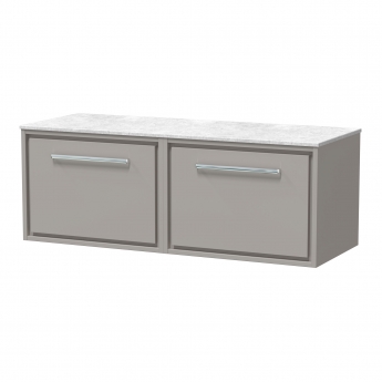 Hudson Reed Lille Wall Hung 2-Drawer Vanity Unit with White Marble Worktop 1200mm Wide - Pebble Grey | Product Image