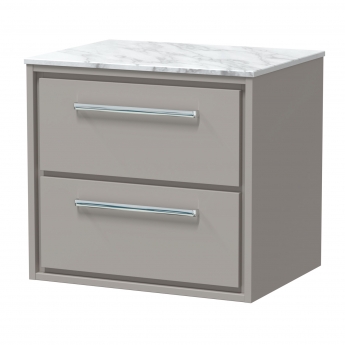 Hudson Reed Lille Wall Hung 2-Drawer Vanity Unit with Carrera Marble Worktop 600mm Wide - Pebble Grey | Product Image