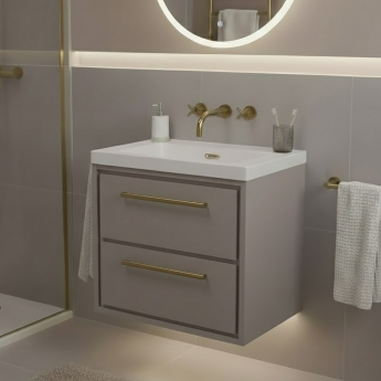 Hudson Reed Lille Wall Hung 2-Drawer Vanity Unit with 0TH Contemporary Basin 600mm Wide - Pebble Grey | Product Image
