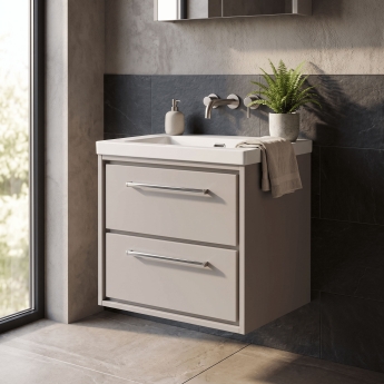 Hudson Reed Lille Wall Hung 2-Drawer Vanity Unit with 0TH Contemporary Basin 600mm Wide - Pebble Grey | Product Image