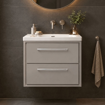 Hudson Reed Lille Wall Hung 2-Drawer Vanity Unit with 0TH Contemporary Basin 600mm Wide - Pebble Grey | Product Image