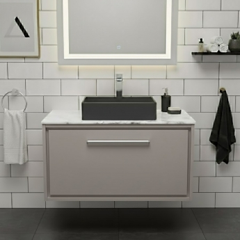 Hudson Reed Lille Wall Hung 1-Drawer Vanity Unit with Carrara Marble Worktop 800mm Wide - Pebble Grey | Product Image