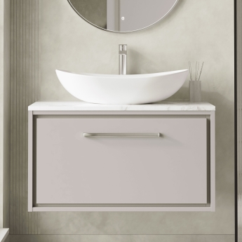 Hudson Reed Lille Wall Hung 1-Drawer Vanity Unit with Carrara Marble Worktop 800mm Wide - Pebble Grey | Product Image