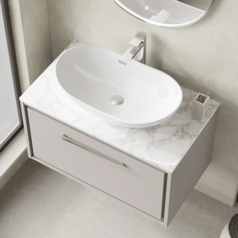 Hudson Reed Lille Wall Hung 1-Drawer Vanity Unit with Carrara Marble Worktop 800mm Wide - Pebble Grey | Product Image