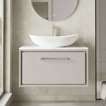 Hudson Reed Lille Wall Hung 1-Drawer Vanity Unit with Carrara Marble Worktop 800mm Wide - Pebble Grey | Product Image