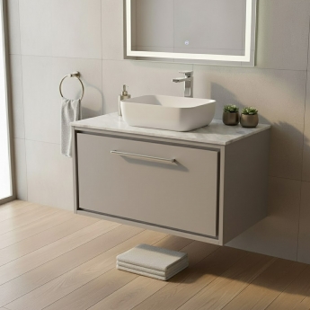 Hudson Reed Lille Wall Hung 1-Drawer Vanity Unit with Grey Marble Worktop 800mm Wide - Pebble Grey | Product Image