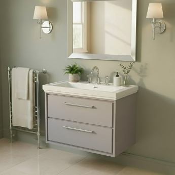 Hudson Reed Lille Wall Hung 2-Drawer Vanity Unit with 3TH Classique Basin 800mm Wide - Pebble Grey | Product Image