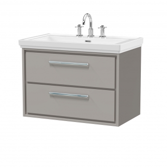 Hudson Reed Lille Wall Hung 2-Drawer Vanity Unit with 3TH Classique Basin 800mm Wide - Pebble Grey | Product Image