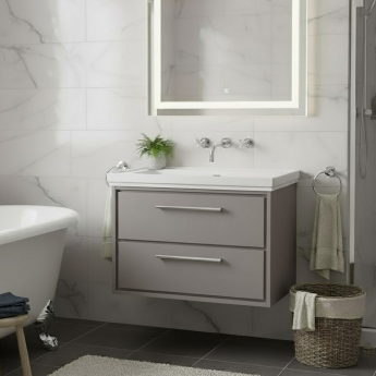 Hudson Reed Lille Wall Hung 2-Drawer Vanity Unit with 0TH Classique Basin 800mm Wide - Pebble Grey | Product Image