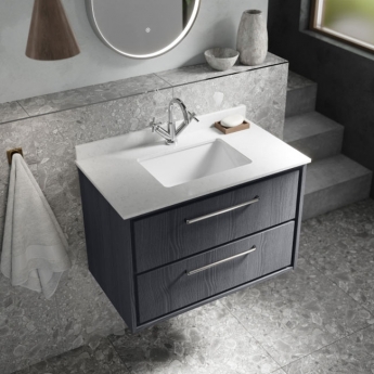 Hudson Reed Lille Wall Hung 2-Drawer Vanity Unit with White Marble Worktop Basin 800mm Wide - Pebble Grey | Product Image