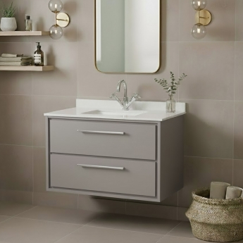 Hudson Reed Lille Wall Hung 2-Drawer Vanity Unit with White Marble Worktop Basin 800mm Wide - Pebble Grey | Product Image
