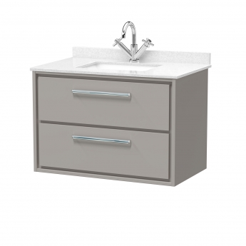 Hudson Reed Lille Wall Hung 2-Drawer Vanity Unit with White Marble Worktop Basin 800mm Wide - Pebble Grey | Product Image