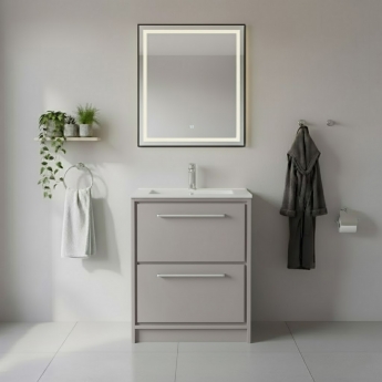 Hudson Reed Lille Floor Standing 2-Drawer Vanity Unit with 1TH Minimalist Basin 600mm Wide - Pebble Grey | Product Image