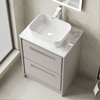 Hudson Reed Lille Floor Standing 2-Drawer Vanity Unit with Carrara Marble Worktop 600mm Wide - Pebble Grey | Product Image