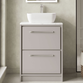 Hudson Reed Lille Floor Standing 2-Drawer Vanity Unit with Carrara Marble Worktop 600mm Wide - Pebble Grey | Product Image