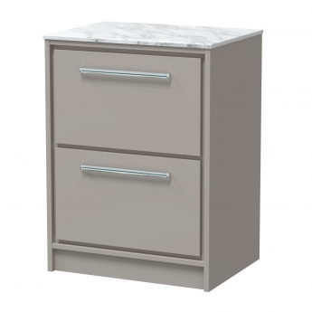 Hudson Reed Lille Floor Standing 2-Drawer Vanity Unit with Carrara Marble Worktop 600mm Wide - Pebble Grey | Product Image