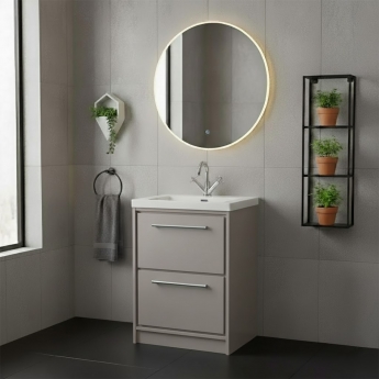 Hudson Reed Lille Floor Standing 2-Drawer Vanity Unit with 1TH Contemporary Basin 600mm Wide - Pebble Grey | Product Image