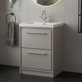 Hudson Reed Lille Floor Standing 2-Drawer Vanity Unit with 1TH Contemporary Basin 600mm Wide - Pebble Grey | Product Image