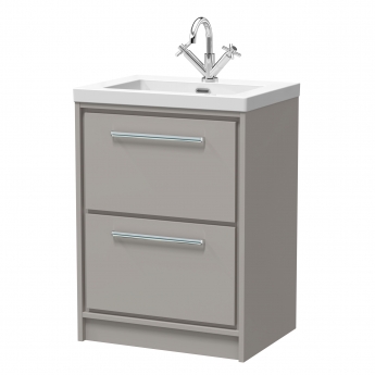 Hudson Reed Lille Floor Standing 2-Drawer Vanity Unit with 1TH Contemporary Basin 600mm Wide - Pebble Grey | Product Image