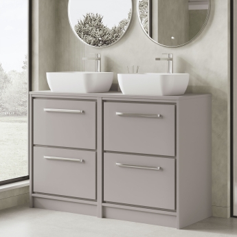 Hudson Reed Lille Floor Standing 4-Drawer Vanity Unit with Worktop 1200mm Wide - Pebble Grey | Product Image