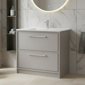 Hudson Reed Lille Floor Standing 2-Drawer Vanity Unit with 1TH Minimalist Basin 800mm Wide - Pebble Grey | Product Image