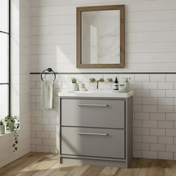 Hudson Reed Lille Floor Standing 2-Drawer Vanity Unit with 0TH Contemporary Basin 800mm Wide - Pebble Grey | Product Image