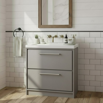 Hudson Reed Lille Floor Standing 2-Drawer Vanity Unit with 0TH Contemporary Basin 800mm Wide - Pebble Grey | Product Image