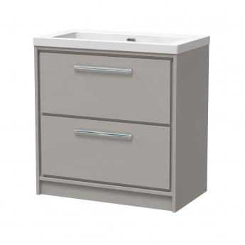 Hudson Reed Lille Floor Standing 2-Drawer Vanity Unit with 0TH Contemporary Basin 800mm Wide - Pebble Grey | Product Image