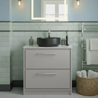 Hudson Reed Lille Floor Standing 2-Drawer Vanity Unit with White Marble Worktop 800mm Wide - Pebble Grey | Product Image