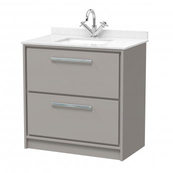 Hudson Reed Lille Floor Standing 2-Drawer Vanity Unit with White Marble Worktop Basin 800mm Wide - Pebble Grey | Product Image
