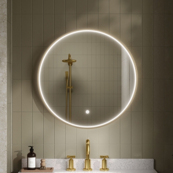 Hudson Reed Mensa Brushed Brass Framed Bathroom Mirror with Touch Sensor 600mm Diameter