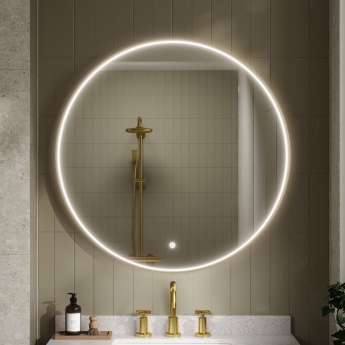 Hudson Reed Mensa Brushed Brass Framed LED Mirror with Touch Sensor 800mm Diameter
