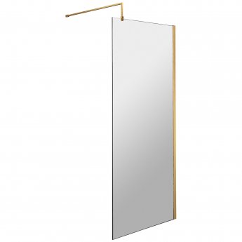 Hudson Reed Wet Room Screen with Brass Support Bar 700mm Wide - 8mm Glass