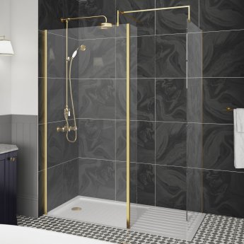 Hudson Reed Minimal Brushed Brass 1950mm Wet Room Glass Shower Screen