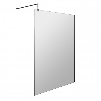 Hudson Reed Wet Room Screen with Black Support Bar 1400mm Wide - 8mm Glass
