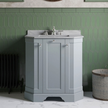 Hudson Reed Old London Angled Floor Standing Vanity Unit with 3TH Grey Marble Top Basin 750mm Wide - Storm Grey