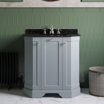 Hudson Reed Old London Angled Floor Standing Vanity Unit with 3TH Black Marble Top Basin 750mm Wide - Storm Grey