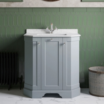Hudson Reed Old London Angled Floor Standing Vanity Unit with 1TH White Marble Top Basin 750mm Wide - Storm Grey