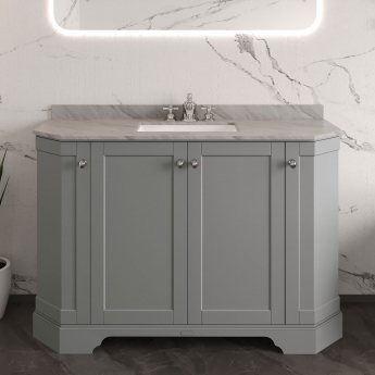 Hudson Reed Old London Angled Floor Standing Vanity Unit with 3TH Grey Marble Top Basin 1200mm Wide - Storm Grey