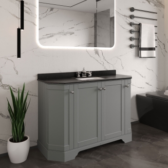 Hudson Reed Old London Angled Floor Standing Vanity Unit with 3TH Black Marble Top Basin 1200mm Wide - Storm Grey