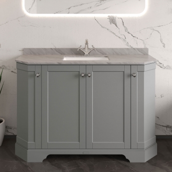 Hudson Reed Old London Angled Floor Standing Vanity Unit with 1TH Grey Marble Top Basin 1200mm Wide - Storm Grey