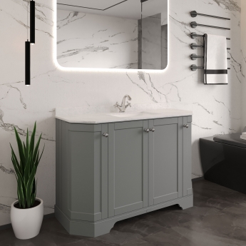 Hudson Reed Old London Angled Floor Standing Vanity Unit with 1TH White Marble Top Basin 1200mm Wide - Storm Grey