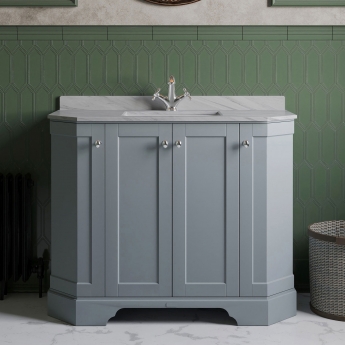 Hudson Reed Old London Angled Floor Standing Vanity Unit with 1TH Grey Marble Top Basin 1000mm Wide - Storm Grey