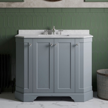 Hudson Reed Old London Angled Floor Standing Vanity Unit with 3TH White Marble Top Basin 1000mm Wide - Storm Grey