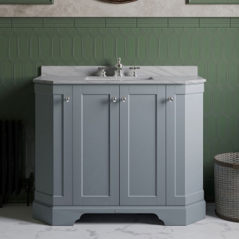 Hudson Reed Old London Angled Floor Standing Vanity Unit with 3TH Grey Marble Top Basin 1000mm Wide - Storm Grey